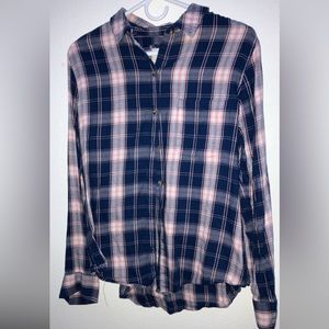 Large Pink and Blue Long Sleeve Plaid Shirt